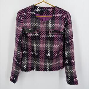 Chadwicks Purple Plaid Textured Zip Front Jacket - Size 12